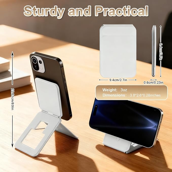 Magnetic Phone Stand Compatible with All Smartphones 17/16/15/14/13/12 Series Slim PU Leather Desk Stand with Angle Adjustment Portable &amp Includes 1 Strong Magnetic Ring for Any Phone(Pink)