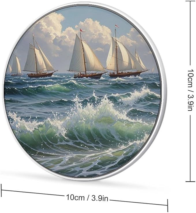 Sea Sailboat Group Wireless Charger Aluminum Alloy Frame 10W Fast Charging Pad with Indicator Light 6mm Thin &amp Portable Wireless Charging Pad for Travel Home Office Desk
