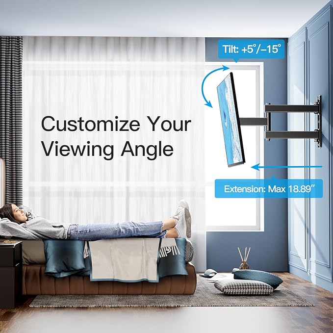 PERLESMITH Full Motion TV Wall Mount for Most 26-60 inch Flat Curved OLED 4K TVs up to 77lbs, Wall Mount TV Bracket with Swivel & Extension Arm, Tilt, Leveling, Max VESA 400x400mm, PSMFK12