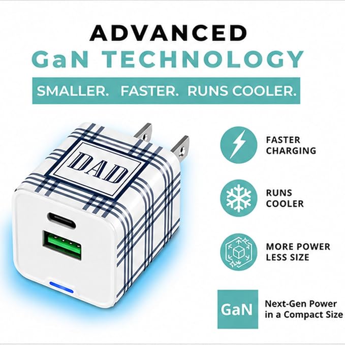 Classy Chargers DAD 20W GaN Fast Charger Gift Set Dual USB-C &amp USB-A Wall Adapter with Universal 3-in-1 Charging Cable for Man (Golf Dad)