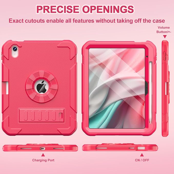BLOSOMEET for iPad A16 Case 11th Generation 11 2025 &amp 10th Generation 10.9 Inch 2022 Heavy Duty Protective Rugged Cover with Built-in Pencil Holder &amp Kickstand for iPad 11/10th Gen Black