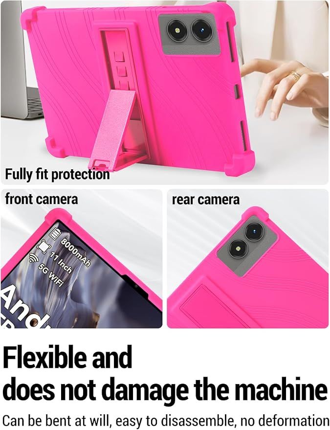 for TABWEE T50 (11 Inch) Android 16 Tablet Protective case ZBAGUG Shockproof Lightweight Silicone Protective Cover with Stand Child-Friendly Protection Easy to Clean Design Black.