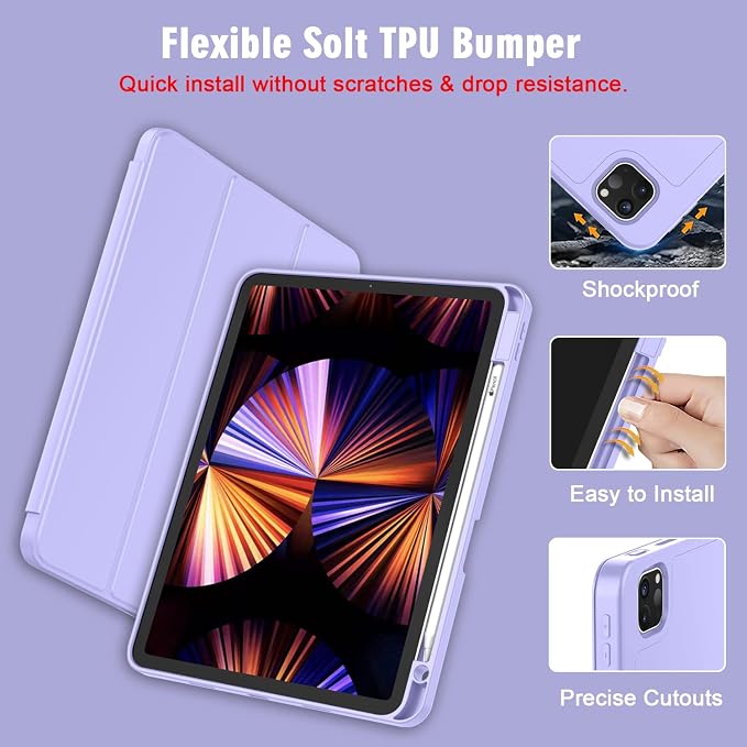 New iPad Pro 11 Inch Case 2022(4th Gen)/2021(3rd Gen)/2020(2nd Gen) with Pencil HolderSmart iPad Case [Support Touch ID and Auto Wake/Sleep] with Auto 2nd Gen Pencil Charging (Deep Pink)