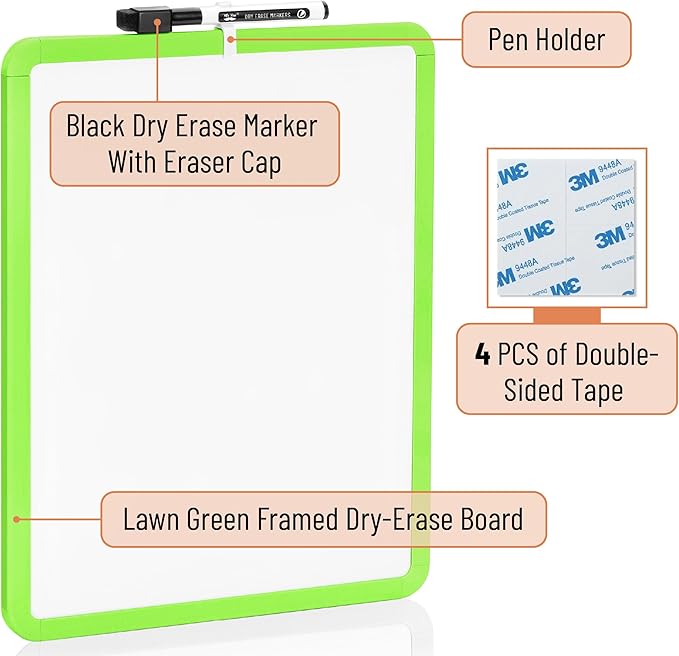 Mr. Pen- Dry Erase Board, 14” x 11” with a Black Dry Erase Marker, Small Mini White Board for Students