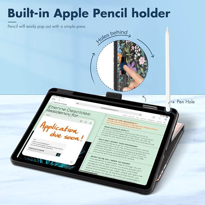 Dteck for iPad A16/10th Generation 10.9 Inch 2022 Case with Pencil HolderPremium PU Leather Folio Multiple Viewing Angles Stand Cover Auto Wake/Sleep Protective Tablet Cases for Women MenBookshelf