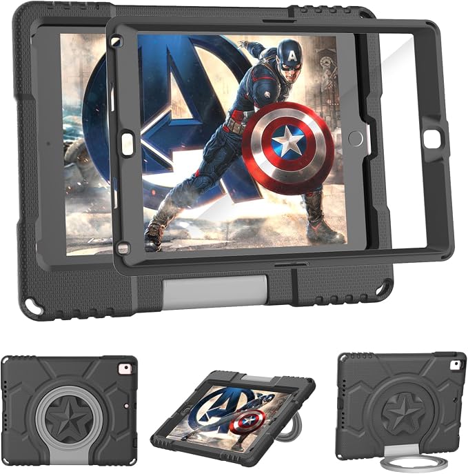 Kids Case for iPad 5th/6th Generation 9.7-inch 2017/2018 Release Lainergie iPad Air 2 Case with Screen Protector iPad Pro 9.7 Protective Cover Case Lightweight Shockproof with Handle Stand Black
