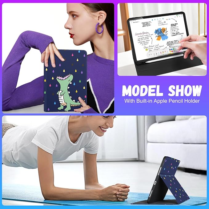 Uppuppy for iPad Pro 12.9 Case Kids Folio PU Leather Cover with Apple Pencil Holder Auto Sleep/Wake Adjustable Angles for iPad Pro 12.9 6th/5th/4th/3rd Gen Sun Moon Black