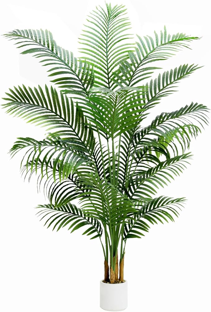 Artificial Fake Palm Tree with 18 Trunks and Real Bark Design, Premium Polyester,Tropical Paradise Palm Tree in Pot (1, White, 6 FT)