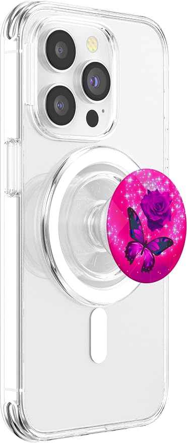 Hot Pink Butterfly Flower Rose Cell Phone Holder Grip Floral PopSockets Adhesive PopGrip