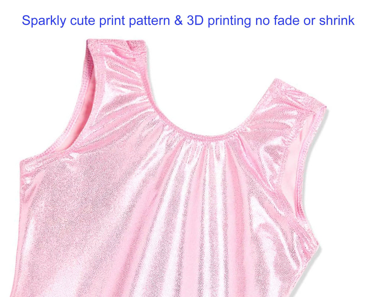 Domusgo Leotard for Girls Gymnastics Size 3t 4t Solid Pink Sparkle One Piece Biketard with Short