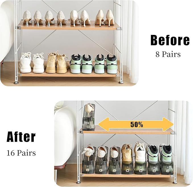 Shoe Slots Organizer, Clear Shoe Stacker, Adjustable Level Shoe Rack,Storage Space Saver for Sneakers Display (Grey Transparent, 8Pack)
