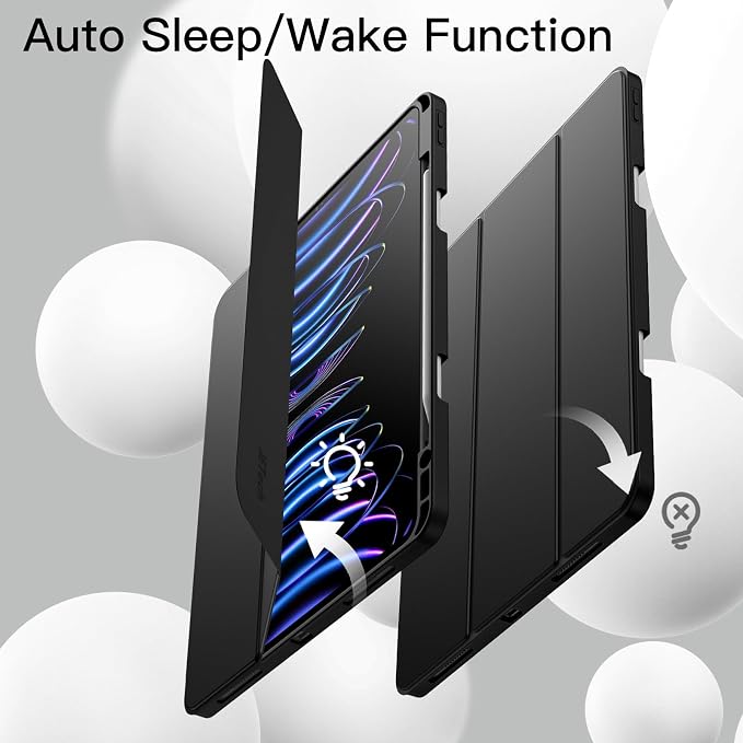 JETech Case Cover for iPad Pro 12.9 6th/5th Gen (2022/2021) Black | Soft TPU Protection Pencil Holder Tri-Fold Stand Pencil Charging Support Shockproof Lightweight Design Auto Wake/Sleep