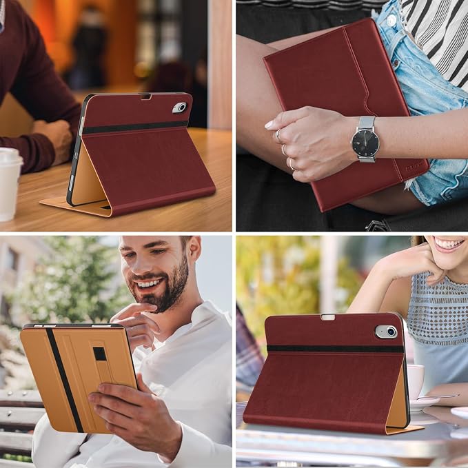 DTTO for iPad Air 11-inch Case M4/M3/M2 (2026/2025/2024) iPad Air 5th / 4th Generation (2022/2020) Premium Leather Business Folio Stand Cover with Pencil Holder - Auto Sleep/Wake Brown