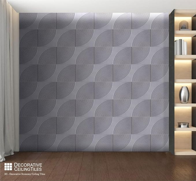 From Plain To Beautiful In Hours 9002 Arc Swell PVC 12 in x 12 in Peel and Stick Wall Panels (Covers / 10 sq.ft), Silver, 10 Piece