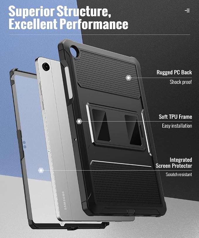 MoKo Shockproof Case Fit Samsung Galaxy Tab A11+ Plus/ A9+ 11 Inch | Full Body Rugged Stand Back Cover with Built-in Screen Protector for Galaxy Tab A11+/ A9+ Tablet Light Gray