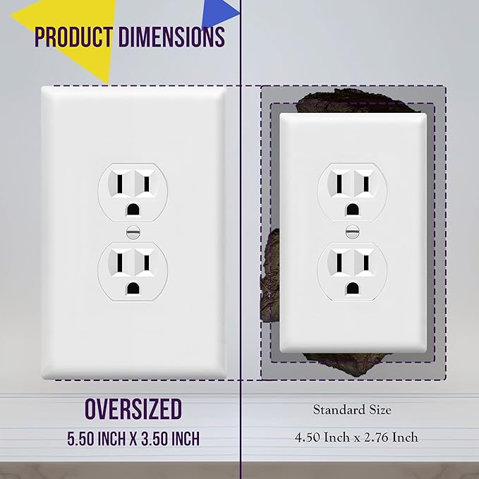 ENERLITES Jumbo Duplex Receptacle Outlet Wall Plate, Large Electrical Outlet Covers, Over-Size 1-Gang 5.5" x 3.5", Polycarbonate Thermoplastic, 8821O-W-20PCS, White (20 Pack)