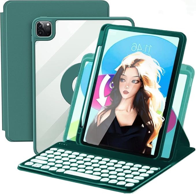 Keyboard Case for iPad 11 inch 2025(A16)/iPad 10 2022 Vertical Case with Pencil Holder Magnetic Stand Rotating Detachable Keyboard with Clear Back (Black)