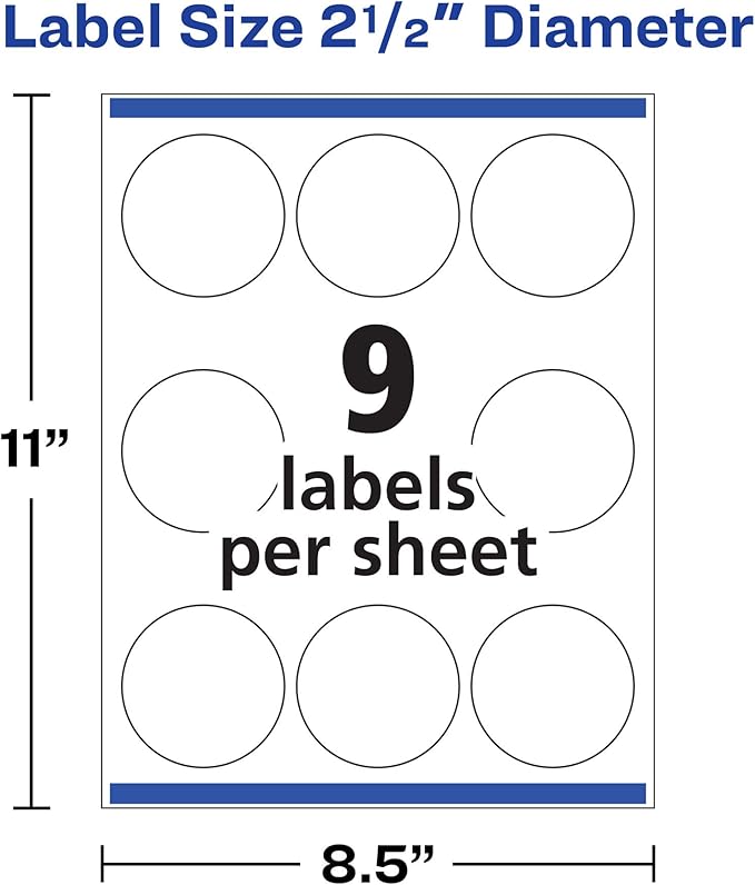 Avery Printable Round Labels with Sure Feed, 2.5" Diameter, Glossy White, 450 Customizable Labels (22830)