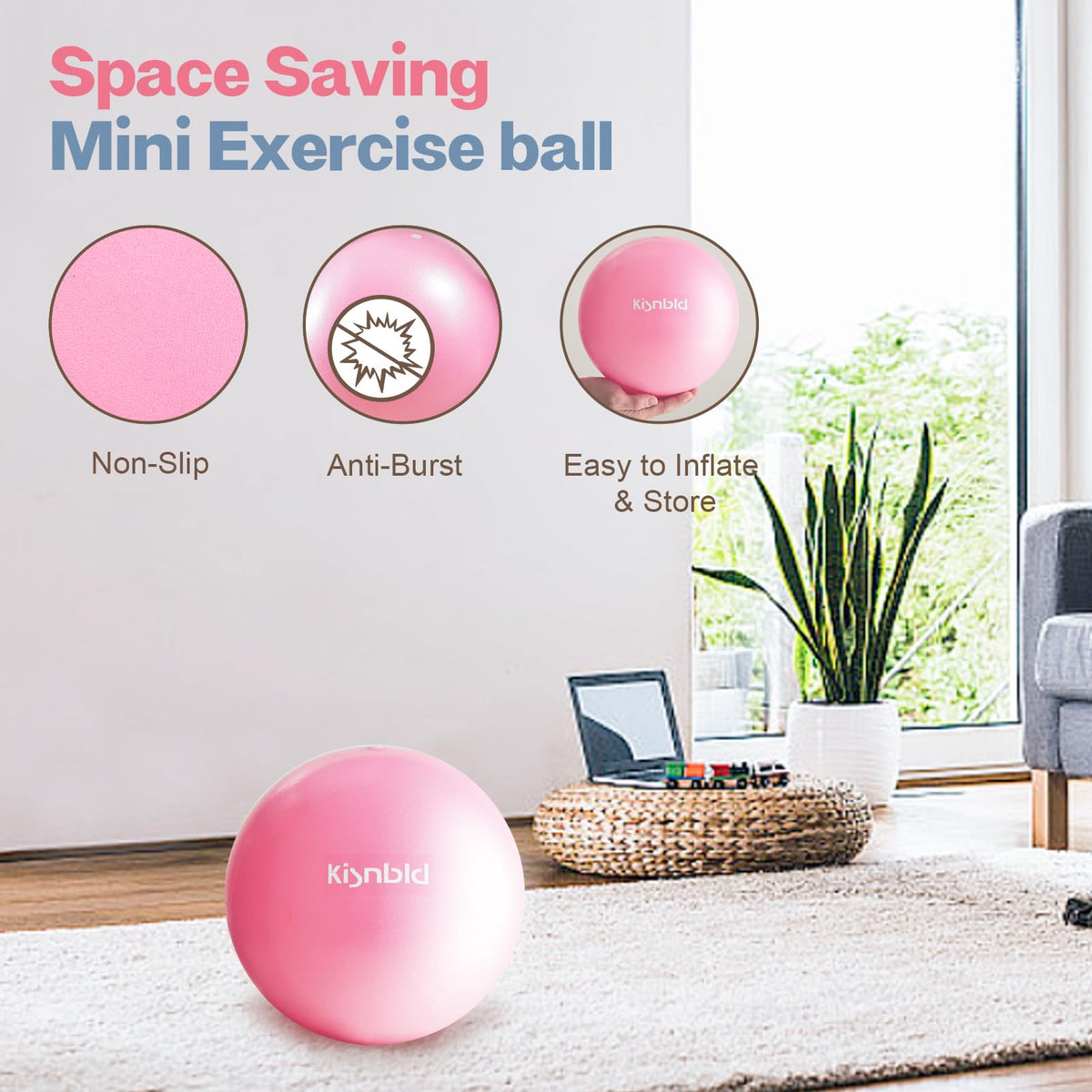 kisnbld Small Exercise Ball, 9 Inch Mini Pilates Ball, Anti Burst and Slip Resistant Mini Yoga Ball for Stability, Fitness, Physical Therapy, Stretching & Core Strength Workout at Home Gym & Office