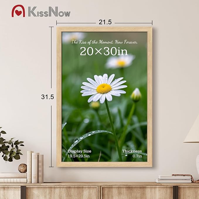 20x30 Poster Frame 4 Pack, Natural Oak Wood Picture Frame with Polished Plexiglass, Wall Hanging