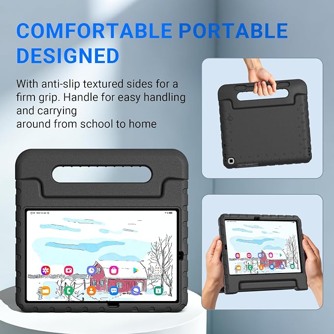 Kids Case for Samsung Galaxy Tab S6 Lite 10.4 Inch with S Pen Holder Black | Fits 2024/2020/2022 Released Shockproof EVA Lightweight Foldable Handle Stand Washable Kids-Friendly