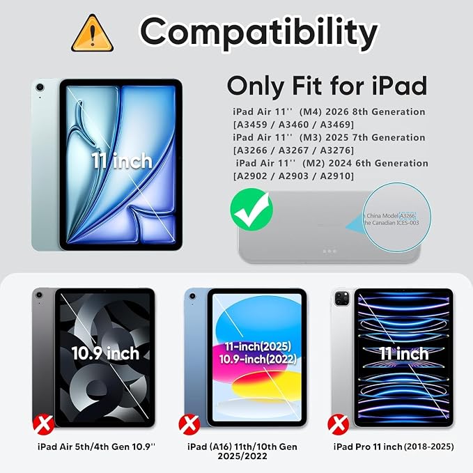 SCSVPN Kids Case for iPad Air 11 Inch M4 2026 / M3 2025 / M2 2024 Heavy Duty Shockproof Silicone Protective Case with Pencil Holder-Screen Protector-Rotating Stand-Handle-Shoulder Strap (Blue+Red)