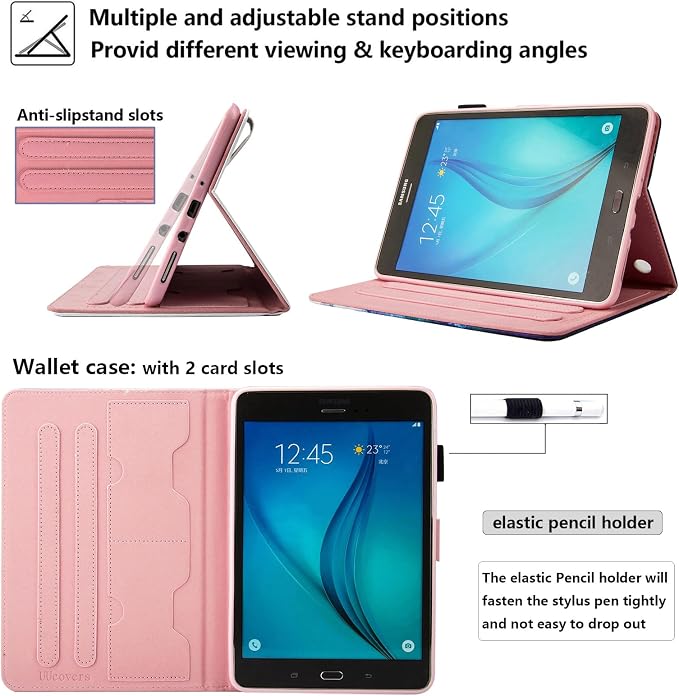 Case for Samsung Galaxy Tab A 8.0 inch Tablet Case 2015 (Model SM-T350/T355/P350/P355) with Pencil Holder [Auto Sleep/Wake] Stand Folio PU Leather Shockproof Cover Magnetic Smart WalletNight