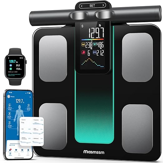 Smart Scale for Body Weight and Fat, 8-Electrode Full-Body Composition Scale with Handle, Dual-Frequency BIA, 28 Body Metrics, High Accuracy, Syncs with Apple Health & Google Fit, FSA&HSA Eligible
