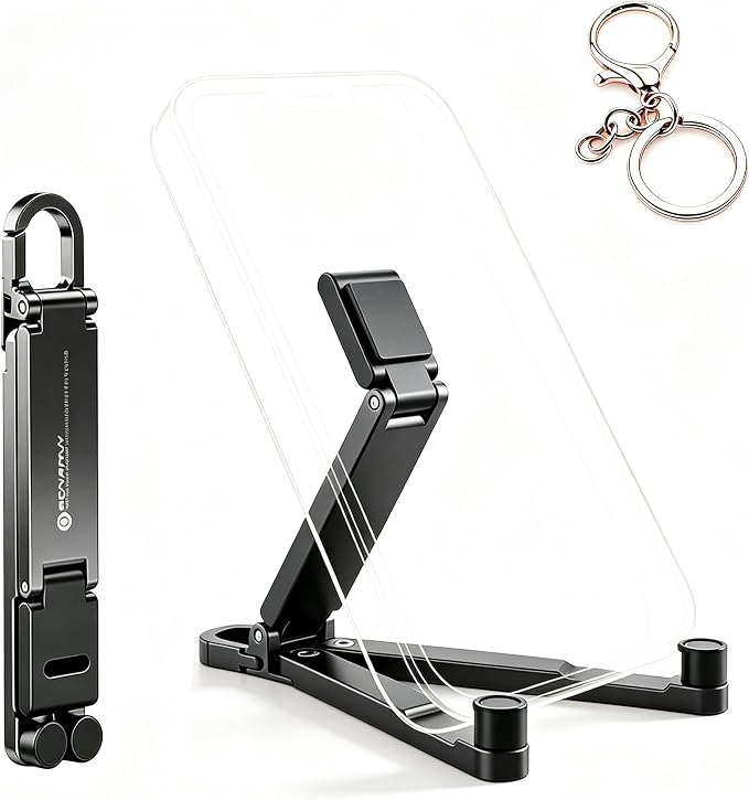 Aluminum Alloy Folding Phone StandPortable Mini Keychain Universal Desktop Holder Lightweight 22g Multifunctional Phone Support (Black)