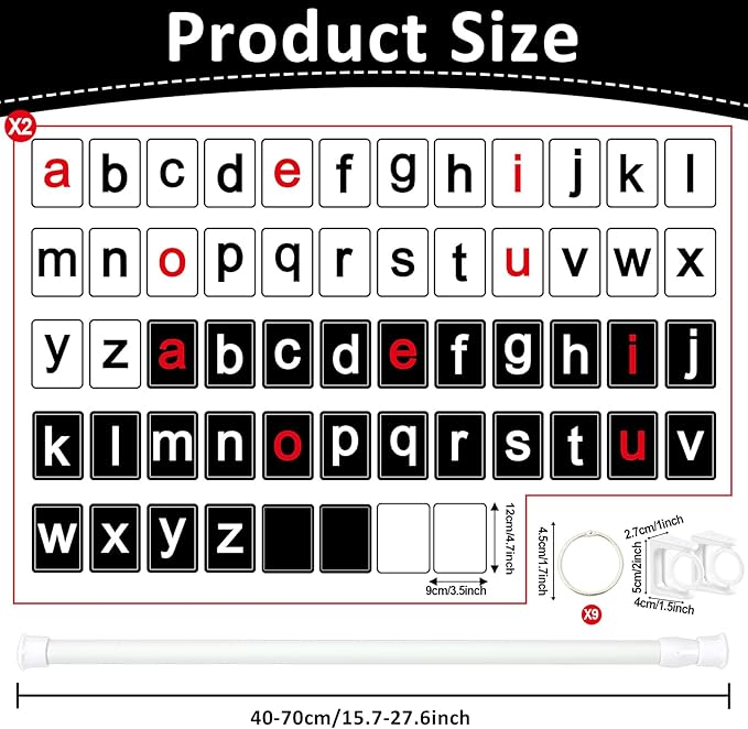 Black White CVC Word Builder with 117 Alphabet Flash Cards Phonics, Adjustable CVCC & CCVC Flip Charts with Holder Spelling Game Bulletin Board Letters for Home Wall Decor Supplies