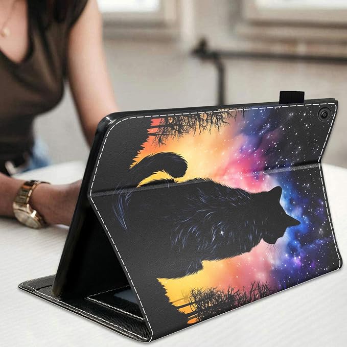 Case for Amazon Kindle Fire HD 10 Tablet 10.1 (9th/7th Generation 2019/2017 Release) Slim Folding Stand Folio Cover with Card Slot &amp Auto Wake/Sleep - African American Girl