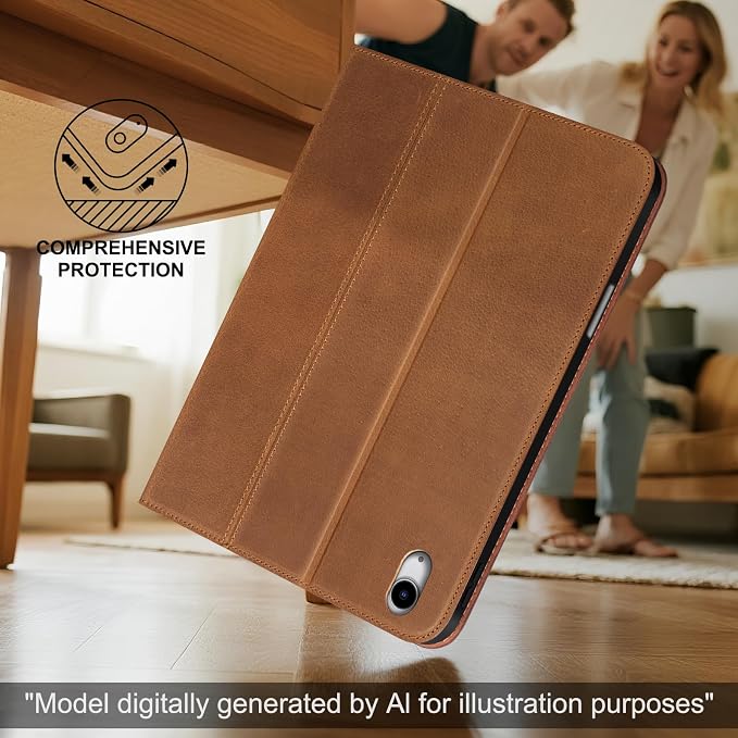 Leather Case for iPad (A16) 11th (11)/ 10th Generation (10.9) Full Grain LeatherProtective Smart Folio Cover with Pencil Holder Auto Sleep/WakeAnti Slip Black Silver
