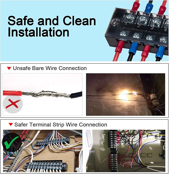 MILAPEAK Terminal Block and Strip - 6 Sets 4/5/6 Positions 600V 25A Dual Row Wire Screw Terminal Strip Block with Cover + 400V 25A Pre-Insulated Terminals Barrier Strips Jumpers (Black & Red)