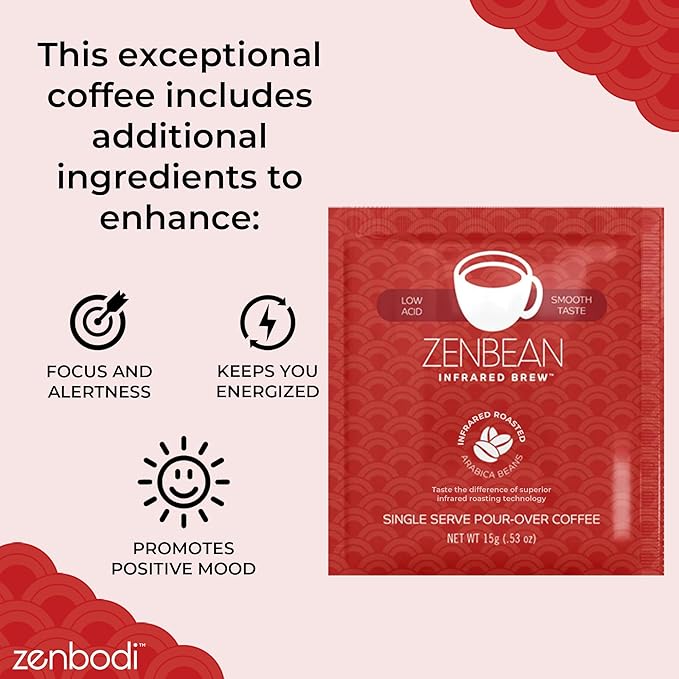 Zenbean Infrared Brew Low Acid Coffee Packets, 10 Travel Packs