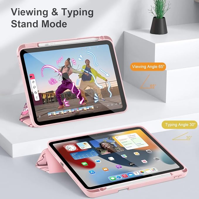 Mektron Case for 2026 iPad Air 11 inch M4 8th (M3 2025 7th /M2 2024 6th) Compatible with iPad Air 10.9 (2022 5th Gen /2020 4th Gen) Shockproof Clear Shell Blue Bows &amp Flowers