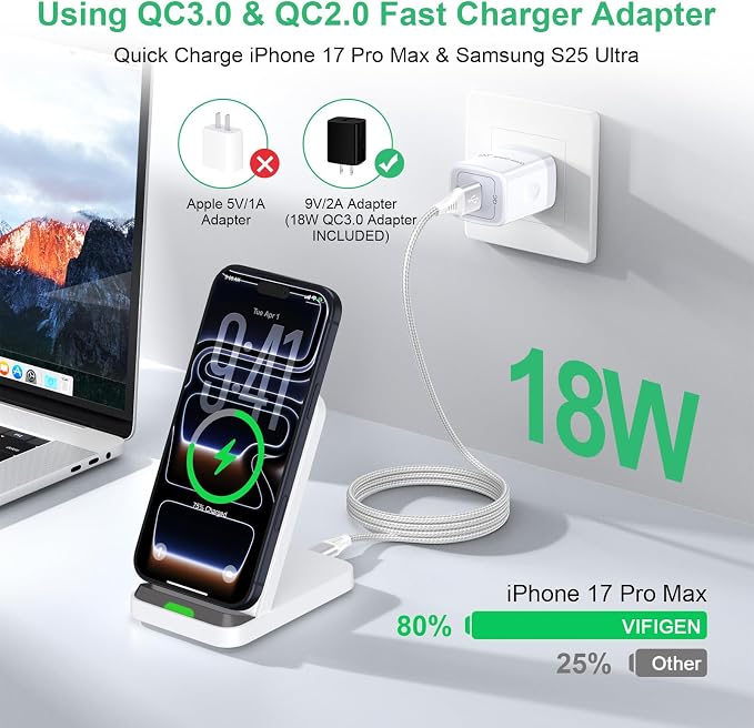Wireless Phone Charger Android Stand for Android Samsung S26 Ultra/S26+/S26 | 15W Wireless Charging Pad Android Charger Flat Station Dock for Samsung Galaxy S26 S25 Ultra S25 FE S25 Edge S24 S23 S22 S