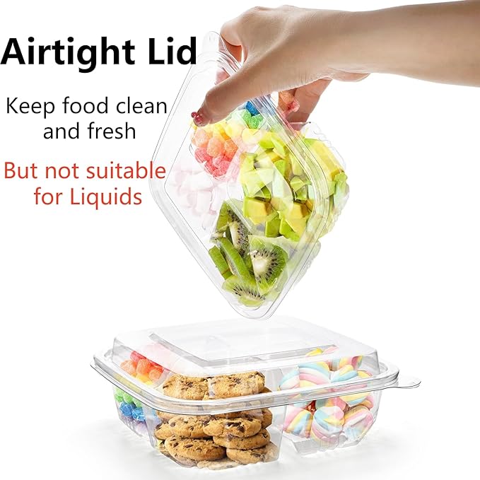 Peohud 50 Pack Clear Bento Snack Containers, 4 Compartment Food Storage Containers, Reusable Meal Prep Containers, Plastic Divided Bento Boxes with Lids for Lunch, Work, Travel