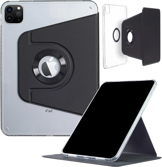 iPad Pro 11'' (M5 2025) (M4 2024) Case DMaos Magnetic Detachable Smart Cover 360 Rotation Foldable Stand - Black