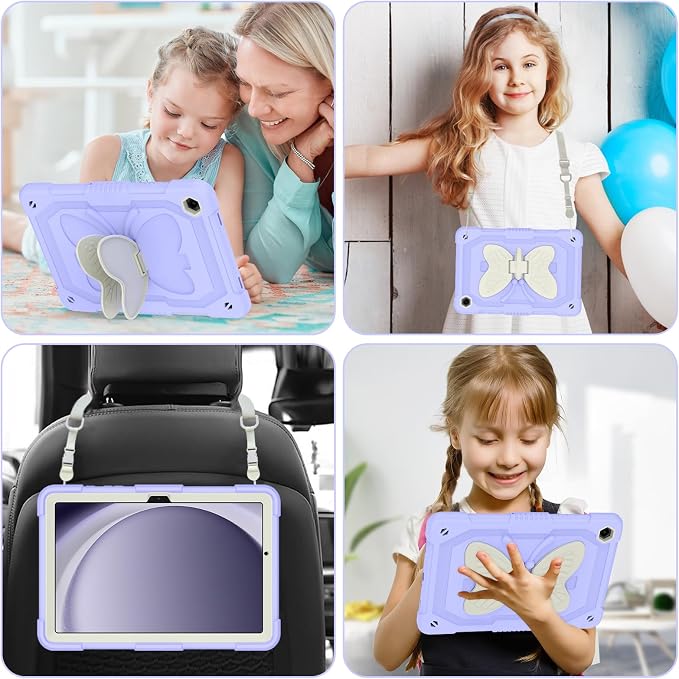 Cover for Samsung Galaxy Tab A11+ Plus/A9+ Plus Case with Screen Protector Galaxy Tab A11+/A9+ 11 inch 2025/2023 Released with Butterfly Stand Shoulder Strap Shockproof case for Kids Girl Colorful