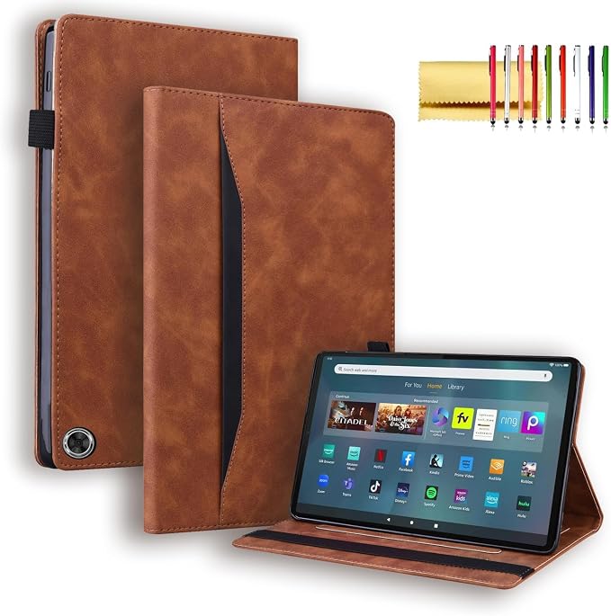 Folio Cover for Amazon Fire Max 11 2023 (13th Generation) Techcircle PU Leather Multi-Angle Stand Flexible TPU Back Shell Protective Case with Pen Holder &amp Front Pocket for Fire Max 11 Tablet Bl