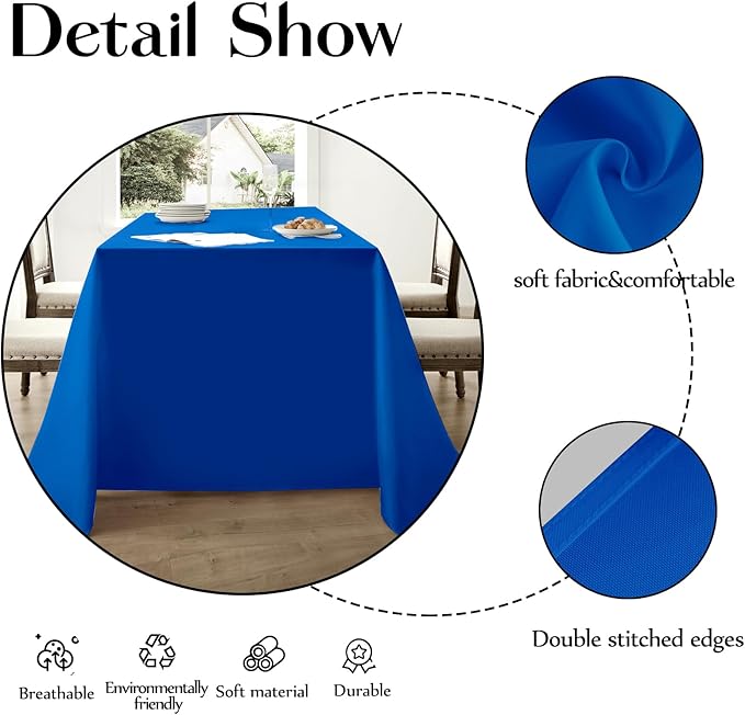 Rectangle Tablecloths 90x132 Inch 6 Pack Royal Blue Tablecloth for 6ft Washable Decorative Linen Polyester Table Cloths for 8ft Dining Table Banquets Buffet Parties and Wedding