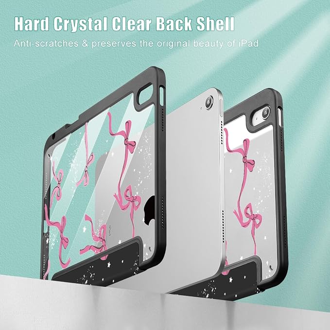 Tuiklol Case for iPad Air 11 Inch M4 2026 / Air 11 Inch M3 2025 / Air 11 Inch M2 2024 / iPad Air 10.9 Inch 2022 2020 Buit in Pencil Holder with Shockproof Cover Clear Transparent Back Black Flower