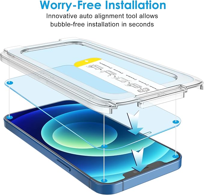 JETech One Touch Install Screen Protector for iPhone 11/XR 6.1-Inch Full Coverage Tempered Glass Film Auto Alignment Tool Kit HD Clear 2-Pack