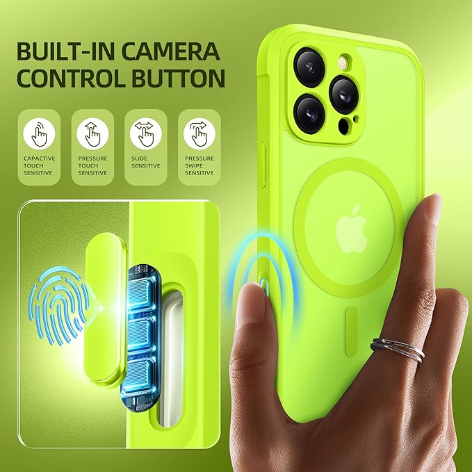 BERFY Magnetic for iPhone 16 Pro Case, Compatible with MagSafe, [Built-in 9H Tempered Glass Screen Protector & Upgraded Camera Protection] Full Body Shockproof Phone case for 16 Pro 6.3", Bright Green