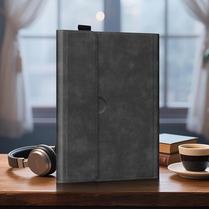 for Microsoft Surface Pro 12 inch Case 1st Edition (2025) Leather Protective Shell Protection Cover Compatible with Type Cover Keyboard and Pencil Holder.Black