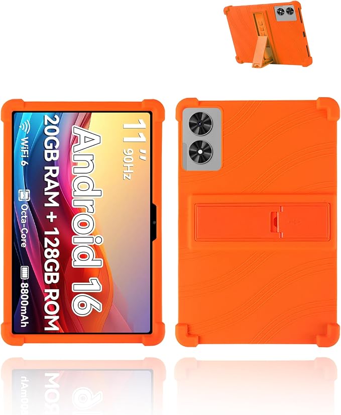 for Frameflow P11T Android 16 11-Inch TabletUYRUREL Skin-Friendly Soft Silicone Protective CaseFull Protection Against Drops and Scratcheswith Adjustable Viewing StandBlack.