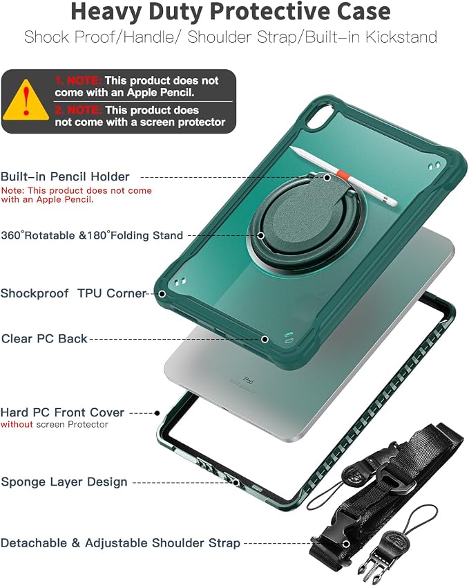 BRAECN for iPad (A16) 11th/10th Generation Case 11 inch 2025/10.9'' 2022 Handle Protective Cover 360 Rotating Ring Stand Shockproof Dropproof Case for Kids Kickstand &amp Pencil Holder &amp Shoulde