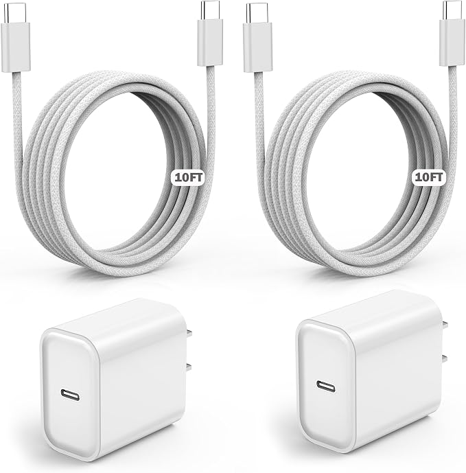 Fast Charger for iPhone 17 16【Apple MFi Certified】 20W Type C Wall Charger | Block with 10Foot USB C to C Woven Braided Cable for iPhone 17/17 Air/17 Pro Max/17 Pro/16/16 Pro Max/16 Plus/15/iPad/Airp