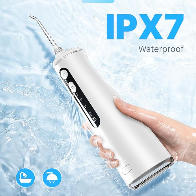 Water Flosser for Teeth, Cordless Oral Irrigator Portable Dental Cleaner Picks with 8 DIY Modes 7 Jets 300ml Tank Braces Flossers Rechargeable (White)