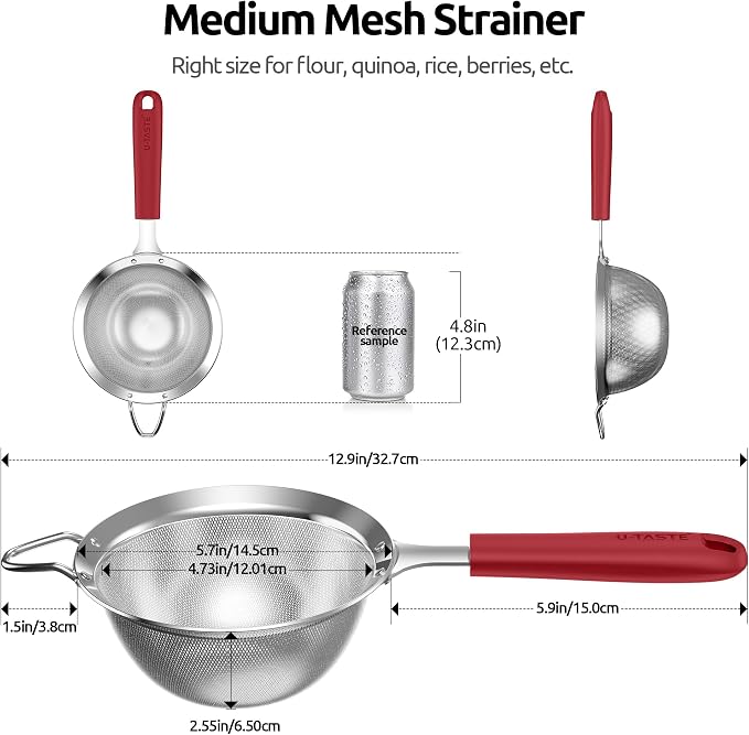 U-Taste Medium Fine Mesh Strainer: 18/8 Stainless Steel 4.73in 30 Mesh Kitchen